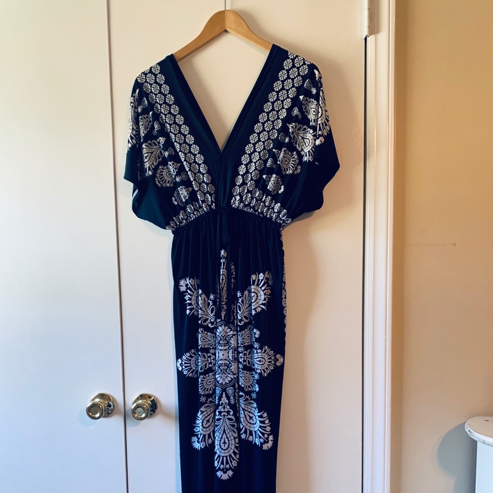 Navy and white print summer dress